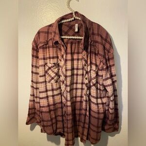 Free People Ruby Button Down Oversized ombré/dip-dye flannel size large